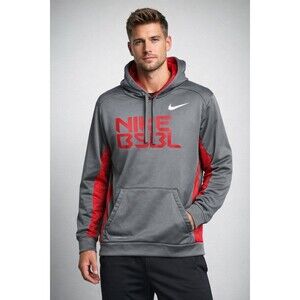 Nike BSBL  Therma Fit Gray/Red Pullover Hoodie‎ Men's XL